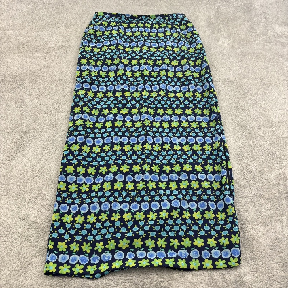 VTG Esprit Maxi Skirt Womens 9/10 Blue Green Floral‎ 90s Fairy Artsy Y2K USA